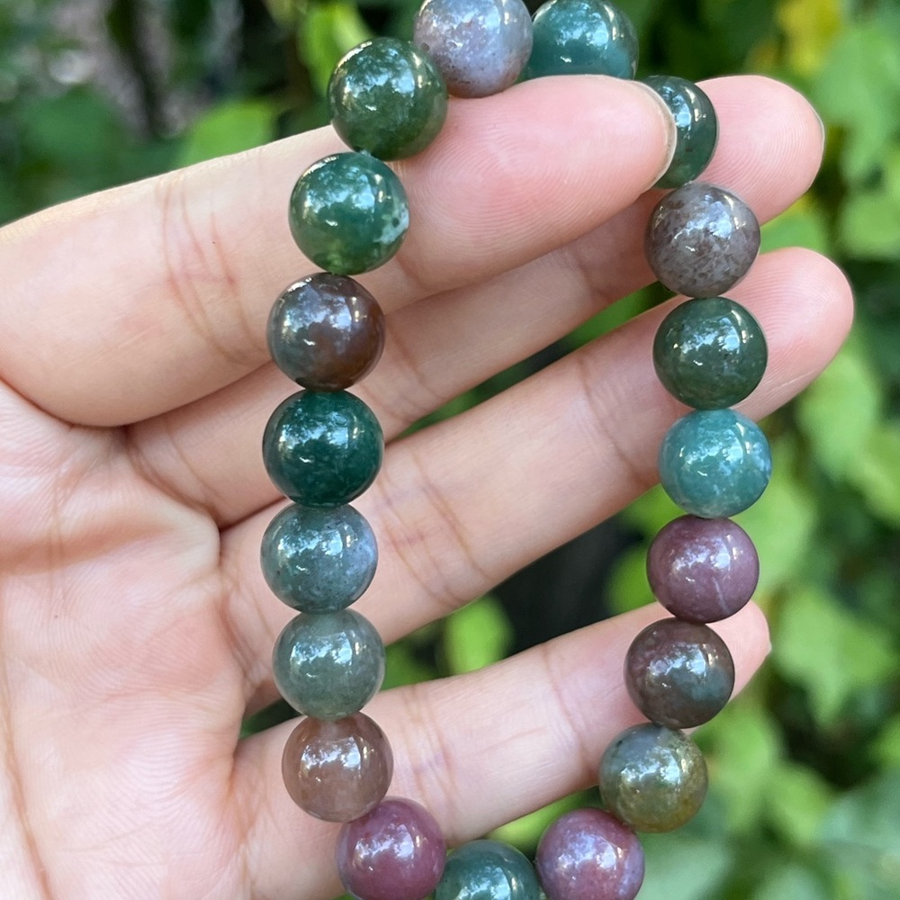 10mm stretchable rainbow color moss agate bracelet - Picture 4 of 9